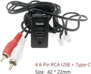 FYUU Car 4 Pin + 6 Pin Plug USB+TYPE-C+AUX Socket Panel Extension Cable Adapter Panel
