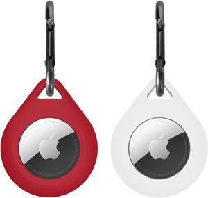 2 Pack Premium Silicone Airtag Apple Case, Airtag Keychain Holder, Anti-scratch Protective Cover, Anti-fall Airtag Accesseries, Protective Sleeve Cover Shell for Apple Airtag (White & Red)