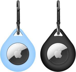 2 Pack Premium Silicone Airtag Apple Case, Airtag Keychain Holder, Anti-scratch Protective Cover, Anti-fall Airtag Accesseries, Protective Sleeve Cover Shell for Apple Airtag (Black & Sky Blue)