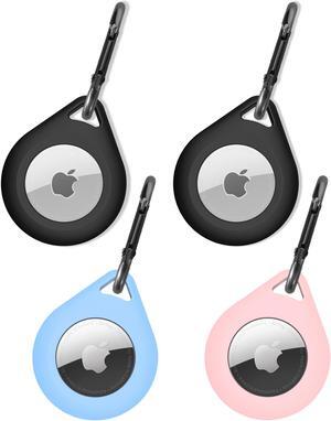 4 Pack Premium Silicone Airtag Apple Case, Airtag Keychain Holder, Anti-scratch Protective Cover, Anti-fall Airtag Accesseries, Protective Sleeve Cover Shell for Apple Airtag (2 Black & Pink & Sky)