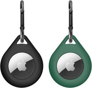 2 Pack Premium Silicone Airtag Apple Case, Airtag Keychain Holder, Anti-scratch Protective Cover, Anti-fall Airtag Accesseries, Protective Sleeve Cover Shell for Apple Airtag (Black & Green)