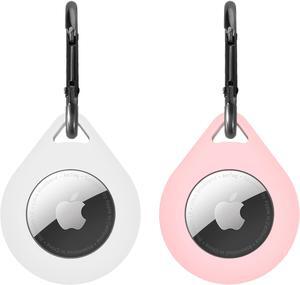 2 Pack Premium Silicone Airtag Apple Case, Airtag Keychain Holder, Anti-scratch Protective Cover, Anti-fall Airtag Accesseries, Protective Sleeve Cover Shell for Apple Airtag (White & Pink)
