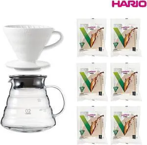 HARIO V60 Coffee Dripper Set01 | Glass Server + Ceramic Dripper + Filters |Brown