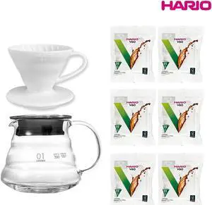 HARIO V60 Coffee Dripper Set01 | Glass Server + Ceramic Dripper + Filters | White