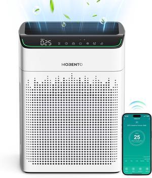 Air Purifiers for Home Large Room Up to 1690 ft² with PM 2.5 Air Quality Monitor, Wi-Fi and Alexa compatible, HEPA Filter Double-sided Air Inlet for Smoke and Odor, 1 Pack+2 Pack Filters White