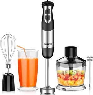 FUNAVO hand blender, 800W 5-in-1 Immersion Hand Blender,12-Speed Multi-function Stick Blender with 500ml Chopping Bowl, Whisk, 600ml Mixing Beaker, Milk Frother Attachments, BPA-Free