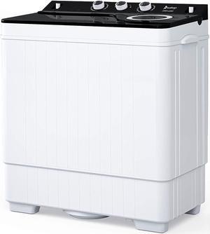 Twin Tub with Built-in Drain Pump XPB65-2288S 26Lbs Semi-automatic Twin Tube Washing Machine for Apartment, Dorms, RVs, Camping and More, White & Black
