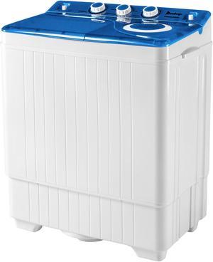 Twin Tub with Built-in Drain Pump 26Lbs Semi-automatic Twin Tube Washing Machine for Apartment, Dorms, RVs, Camping and More, White&Blue