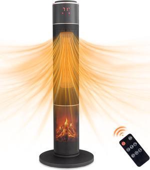 ZOKOP 33" Tower Space Heater with 3D Flame, 1500W Portable Electric Heater with Thermostat, 60° Oscillation, Timer, Remote Control, for Indoor Bedroom Office Home, Black