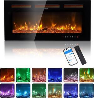 ZOKOP 36" Smart WiFi Electric Fireplace, 1500W Wall Recessed/Mounted, Freestanding Fireplace Heater with Remote Control, 12 Color Adjustable Flames, 8H Timer, 5 Brightness Settings