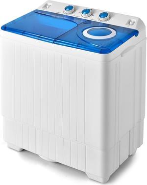 Twin Tub with Built-in Drain Pump 26Lbs Semi-automatic Twin Tube Washing Machine for Apartment, Dorms, RVs, Camping and More, White&Blue