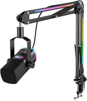 FIFINE Gaming Microphone Kit, XLR/USB Dynamic PC Microphone with Boom Arm for Podcast Recording, RGB Streaming Mic Set, Tap-to-Mute, Mix Control, Headphone Jack-AmpliGame AM8PROT