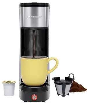 Chefman Single Serve Coffee Maker: K-Cup & Ground Compatible, Single Cup 6-12 oz