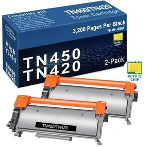 2PK TN450 Toner Cartridge for Brother HL-2270DW HL-2280DW HL-2240 Intellifax2840