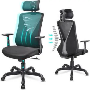 STARY Ergonomic Office Chair with Adjustable Headrest and Armrest, Mesh Swivel Desk Chair with Storage Function for Work, Gaming