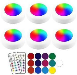 13-Color LED Puck Lights with Remote Control | Wireless Battery-Powered Stick...