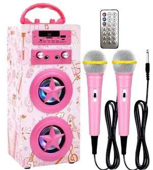 Kids Bluetooth Karaoke Machine with 2 Microphones, Wireless Remote Control Po...