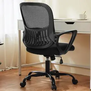 Ergonomic Mid-Back Mesh Home Office Desk Chair with Wheels, Lumbar Support, and Comfortable Armrests for Home, Bedroom, Study, Office
