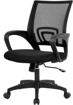 BestOffice | Ergonomic Office Chair | Mid-Back Swivel Desk Chair | Breathable Backrest & Lumbar Support | Adjustable Height | Sponge Seat | Rolling Wheels | Dark Black | for Adults & Women