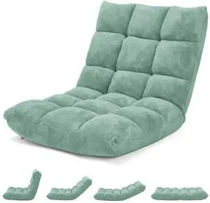 ARLIME Adjustable Floor Chair, 14-Position Lazy Sofa Chair with Back Support & Thick Padding, Portable Foldable Floor Couch for Adults, Kids, Use in Bedroom, Living Room, Home Theater (Green)