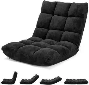 ARLIME Adjustable Floor Chair, 14-Position Lazy Sofa Chair with Back Support & Thick Padding, Portable Foldable Floor Couch for Adults, Kids, Use in Bedroom, Living Room, Home Theater (Black)