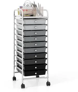 ARLIME 10-Drawer Storage Cart, 10 Drawer Trolley, Rolling Organizer Cart, Scrapbook Paper Organizer, Suitable for Office and School, Rolling Office Storage Tools (Black & Gray)