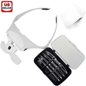 Magnifying Glass Lens LED Light Lamp Visor Head Loupe Jeweler Headband Magnifier
