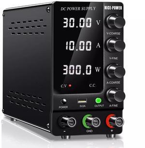 DC Power Supply Variable 30V 10A, Adjustable Switching Regulated DC Bench Power