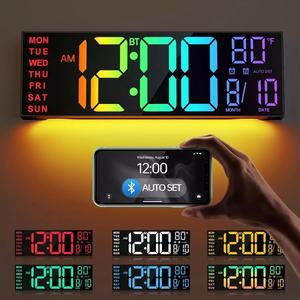 16.2" Large Digital Wall Clock with Bluetooth Sync, Alarm, Big LED, 8 RGB Color,