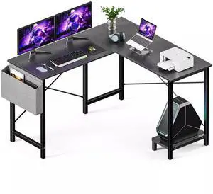 50 Inch L Shaped Desk Gaming Computer Reversible Corner Table for Home Black