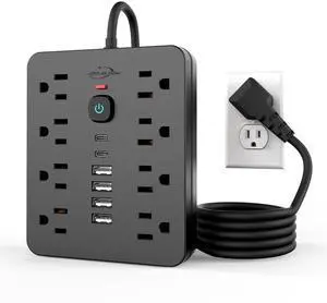Power Strip Surge Protector with 8 Outlets 4 USB and 2 USB C Ports Black