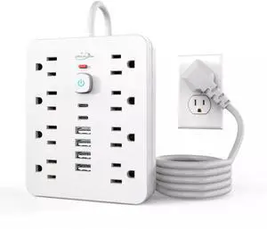 Power Strip Surge Protector with 8 Outlets 4 USB and 2 USB C Ports White