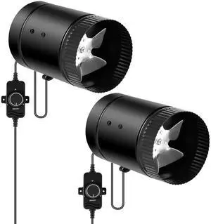 4 Inch 106 CFM Booster Duct Fan with Speed Controller for Grow Tents 2 Pack