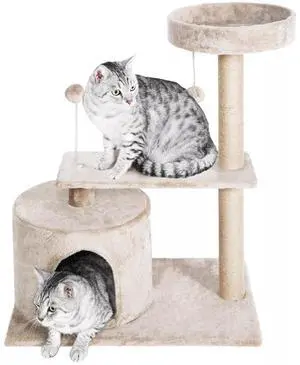 31 Inch Cat Tree with Scratching Posts and Cat Playhouse for Adult Cats 3 Layer