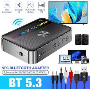 Bluetooth 5.3 Transmitter Receiver Adapter USB NFC 3.5mm AUX RCA Coaxial Optical