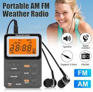 Mini Digital Pocket LCD AM FM Radio MP3 Player Rechargeable w/ Earphone Portable