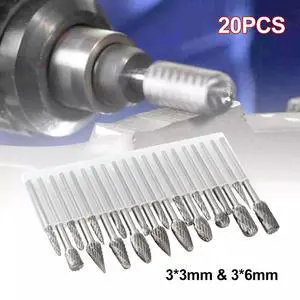 20pc Head Tungsten Carbide Steel Rotary Burr Die Grinder Bit Shank Carving Tools