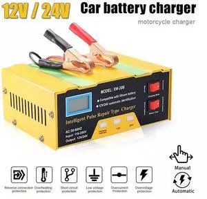 Car Battery Charger Heavy Duty 12V/24V Smart Automatic Intelligent Pulse Repair