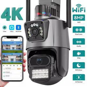 Dual Lens HD 4K WiFi IP Camera Wireless Outdoor CCTV PTZ Home Security IR Cam