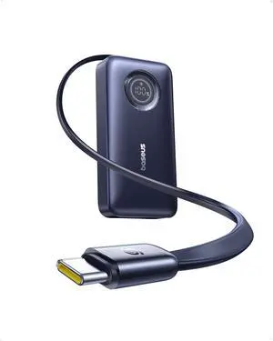 Enercore Power Bank, 10000mAh Fast Charging Portable Charger Built-in 45W Retractable USB-C Cable, Battery Pack for iPhone 16/15 Series, Samsung, Google Pixel, iPad, AirPods, Drone, Go Pro