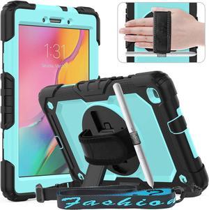 Tablet Case for Samsung Galaxy Tab A 8.0 2019 Release (Only Fit SM-T290/T295/T297), Tablet Case Protector with Rotating Stand Screen Protector Handle Shoulder Strap, Black/Light Blue