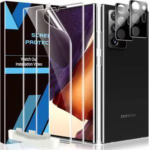 LK [4 Pack 2 Pack Screen Protector for Samsung Galaxy Note 20 Ultra 5G 6.9-inch & 2 Pack Camera Lens Protector, Positioning Tool, Fingerprint Reader Support, Flexible TPU Film, Welcome to consult