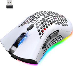 Wireless Lightweight Gaming Mouse Honeycomb with 7 Button Multi RGB Backlit Perforated Ergonomic Shell Optical Sensor Adjustable DPI Rechargeable 800mAh Battery USB Receiver for PC Mac Gamer(White)