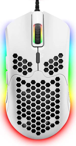 Lightweight Gaming Mouse Wired, 6400DPI Mice Backlit Mice with 7 Buttons Programmable Driver,Ultralight Honeycomb Shell Ultraweave Cable Mouse Compatible with PC Gamers and Xbox and PS4 -White