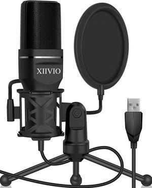 XIIVIO USB Microphone, Computer Microphone for PC Gaming Condenser Mic with Tripod Stand and Pop Filter for Recording Voice Over, Streaming Twitch,Podcasting,Compatible with Desktop Laptop Computer