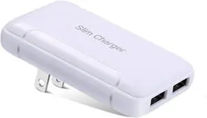 Slim Wall Charger 15W Dual Port Flat USB Wall Plug 2-Port USB-A Foldable Flat Charging Block Portable Low Profile Power Cube Charger Box for iPhone 16 15 14 13 12 11 Pro Max 6 6S 7 8 Plus iPad