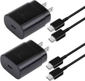USB C Charger, 25W PD Super Fast Wall Type C Charger Block and 5-Ft USB C to USB C Fast Charging Cable for Samsung Galaxy S21/S21+/S20 Ultra/Note 20/10/9/8/S10/S10e/S9/S8, Pro 11/12.9 (2-Pack, Black)
