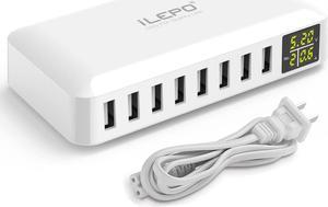 iLepo 8- Port USB Charger Charging Station for Multiple Device with LED Display Desktop Wall Charger For Laptops, Tablets, and Phones