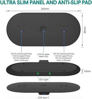 3 in 1 Wireless Fast Charging Pad, Qi-Certified, for Apple iPhone 8/8+/X/XR/XS/XS Max/11/11 Pro/11 Pro Max/AirPods & Apple Watch Series 1/2/3/4/5