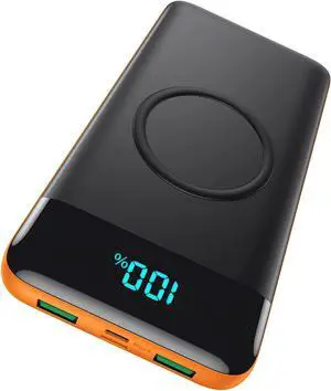 Wireless Portable Charger 30800mAh 15W Wireless Charging 25W PD QC4.0 Fast Charging Smart LED Display USB C Power Bank 4 Output and 2 Input External Battery Pack Compatible with iPhone Samsung-Orange